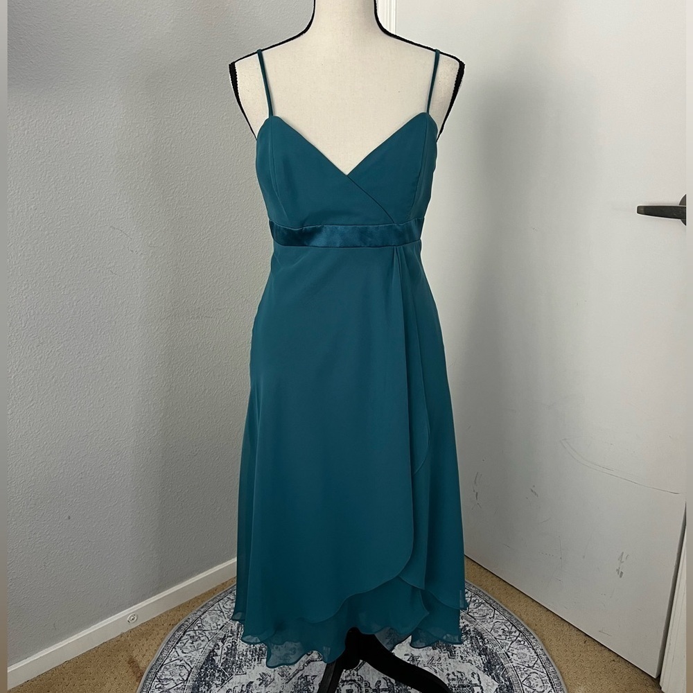 Alfred Angelo Teal Green Chiffon Midi Dress - Size 8